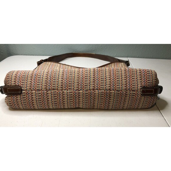 VTG Y2K Fossil Key Woven Nylon Brown Leather Hobo Bag Handbag Shoulder Purse - Picture 5 of 15